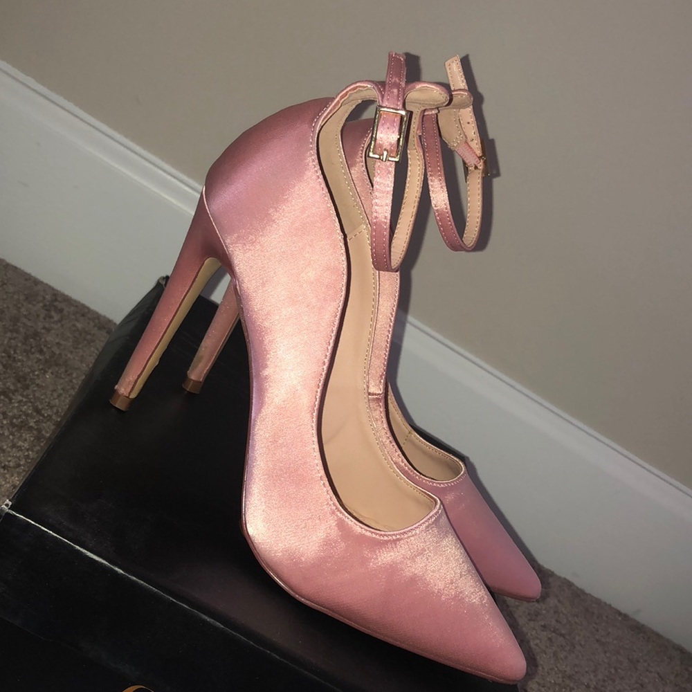 Blush Pink Satin Stiletto Heel with Ankle Strap